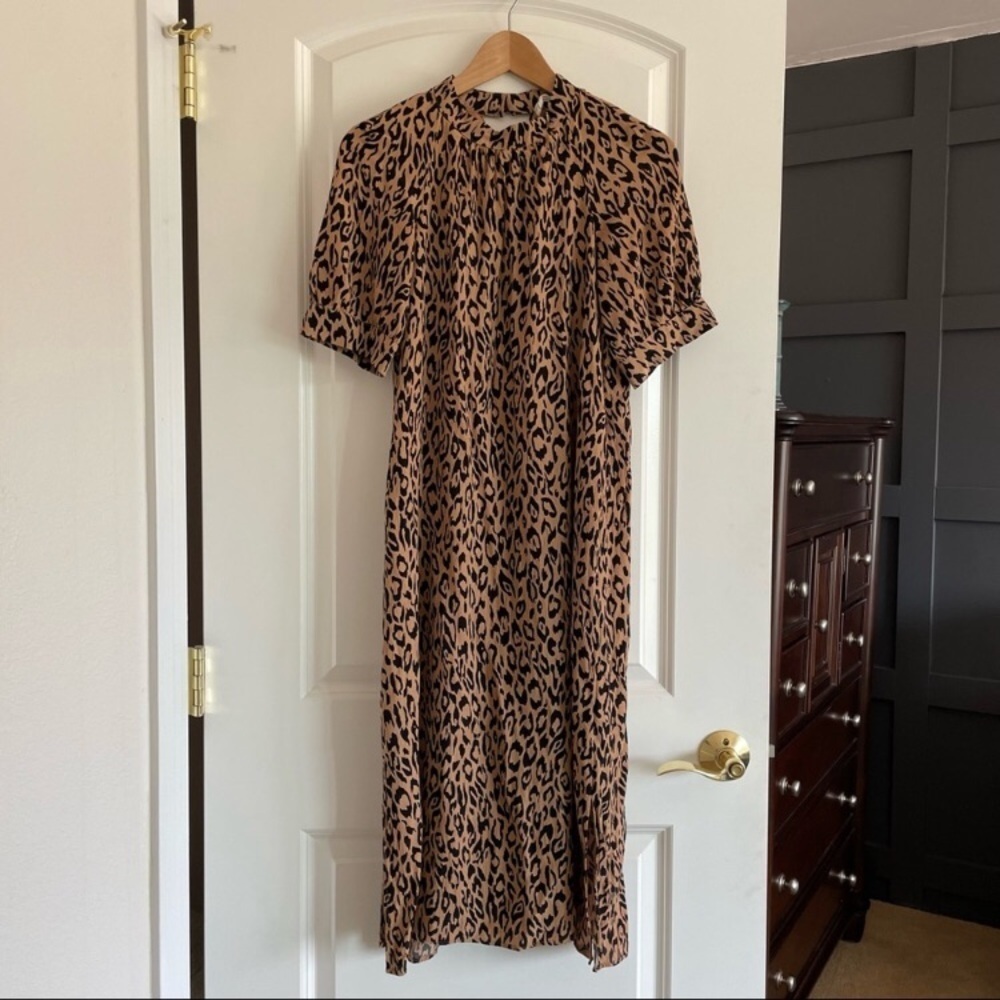 ANTHROPOLOGIE Mock Neck Cheetah Print Midi Dress - Picture 8 of 15